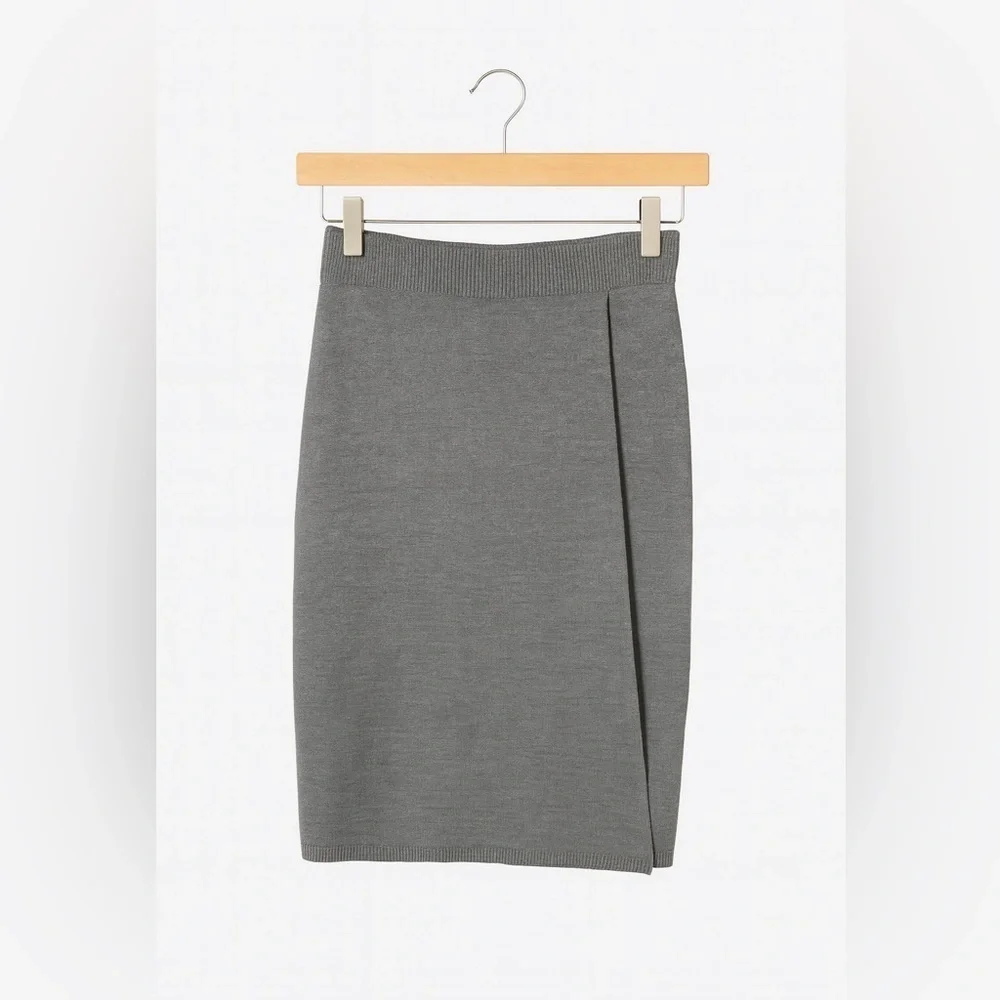 NWT J. Crew Gray Merino Wool Blend Faux Wrap Sweater Skirt, Size L